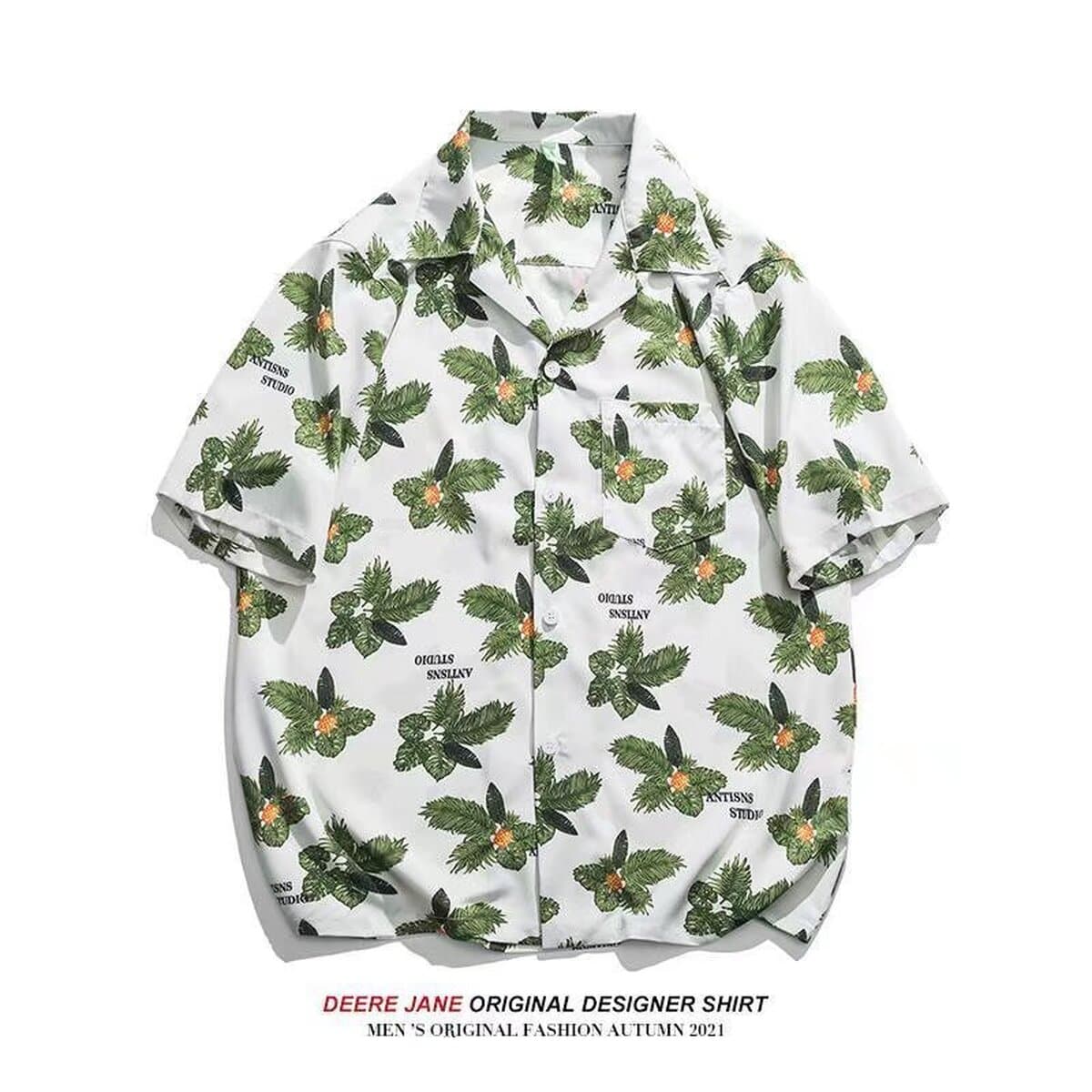 Костюм воротник 2025 новые мужские цветочные рубашки корейская версия свободная мода с принтом пляжный ветер повседневные...