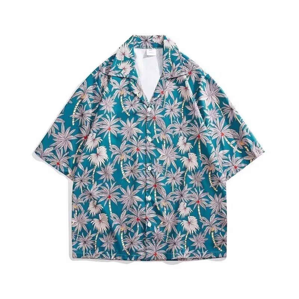 Костюм воротник 2025 новые мужские цветочные рубашки корейская версия свободная мода с принтом пляжный ветер повседневные...