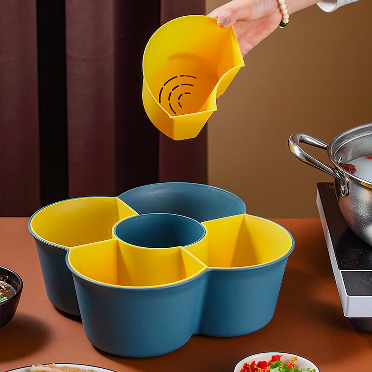 Бытовая кухонная тарелка для горячего горшка Раковина для мытья овощей Корзина для слива Двухслойная многосеточная тарелка...