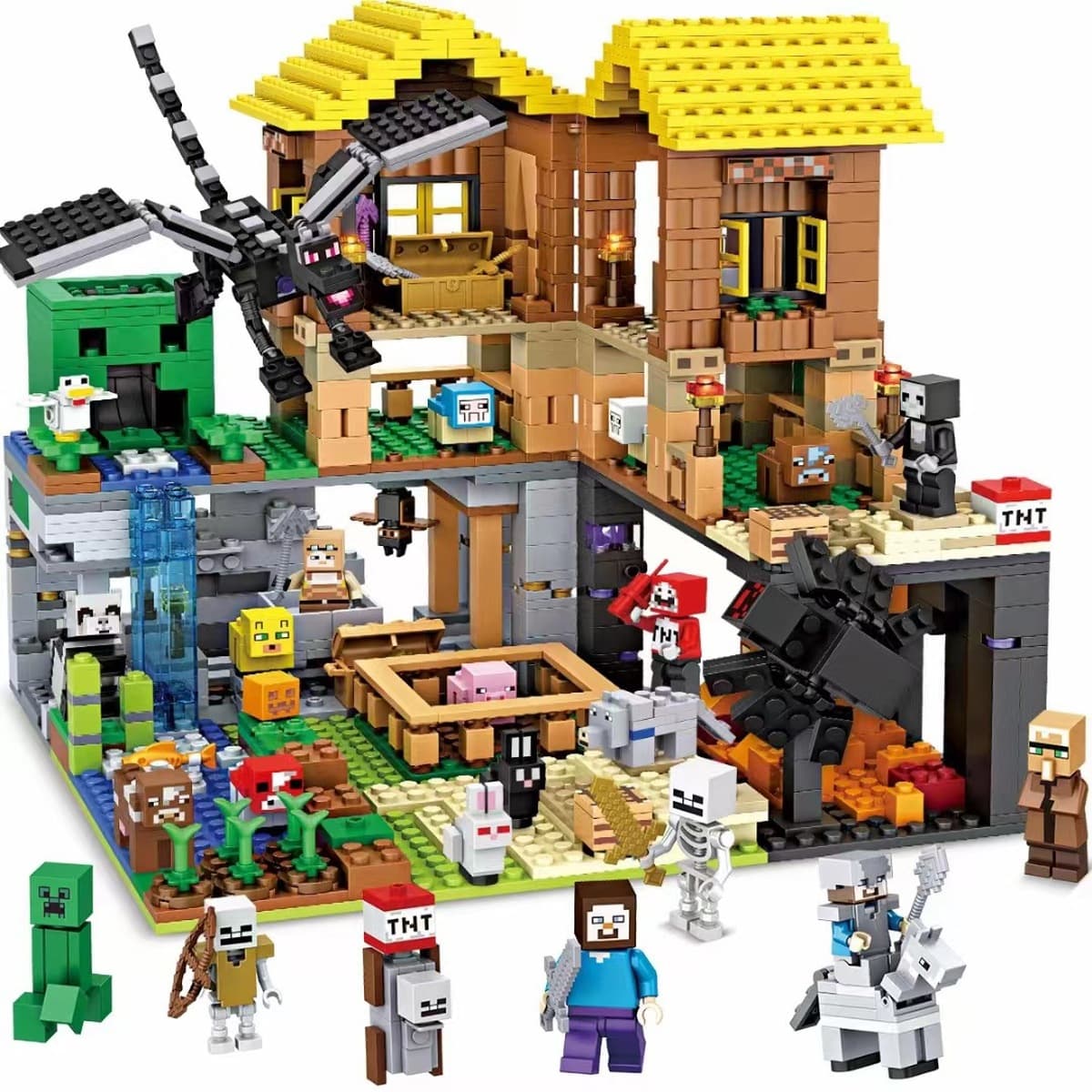 Совместим с Lego My строительных блоков World Village House пещерная хижина теневой дракон для детей, собранных игрушечных...