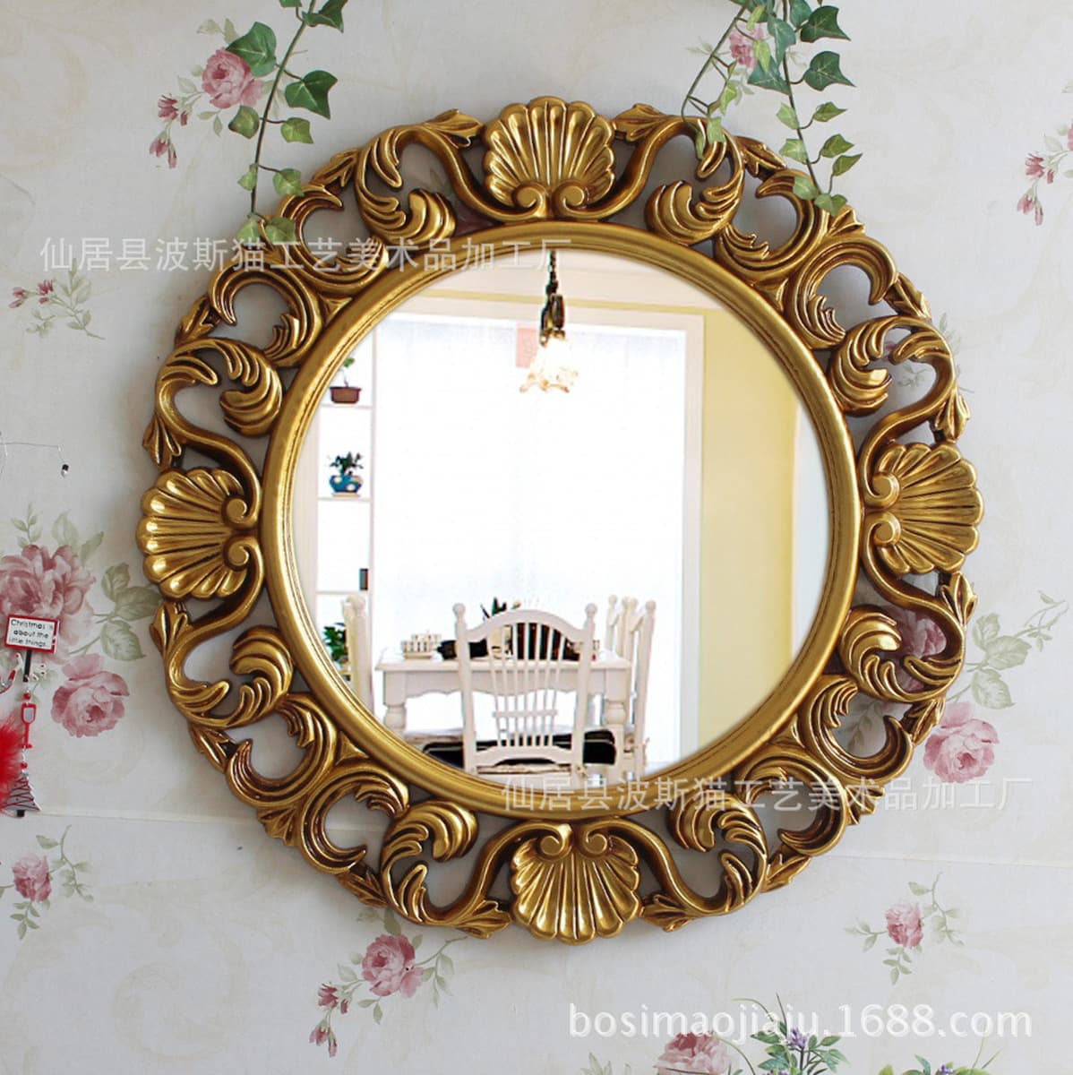 Прямая поставка с фабрики Европейское белое резное круглое зеркало для ванной комнаты зеркало для макияжа туалетное зеркало...