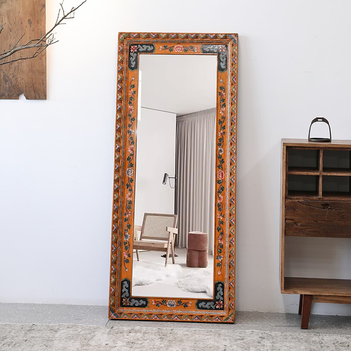 Винтажное окрашенное в ваби-стиле туалетное зеркало из цельного дерева, зеркало в полный рост в тибетском стиле, квадратное...