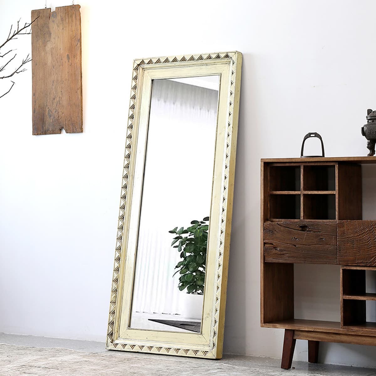 Винтажное окрашенное в ваби-стиле туалетное зеркало из цельного дерева, зеркало в полный рост в тибетском стиле, квадратное...