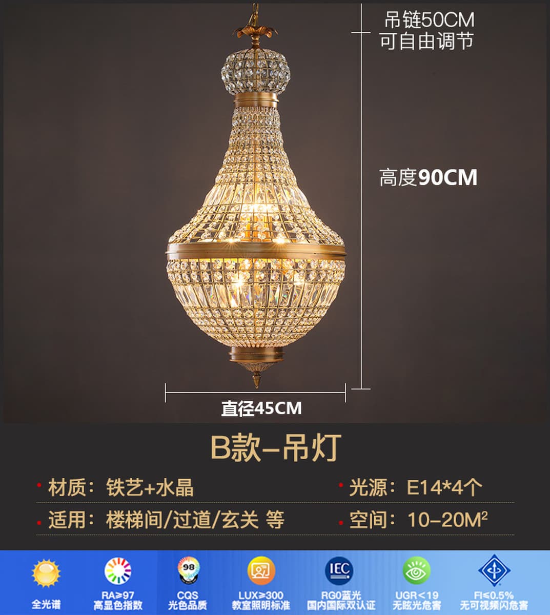 Американская ретро-люстра в виде воздушного шара с кристаллами для столовой, спальни, отеля, гостевого дома, изысканная и...