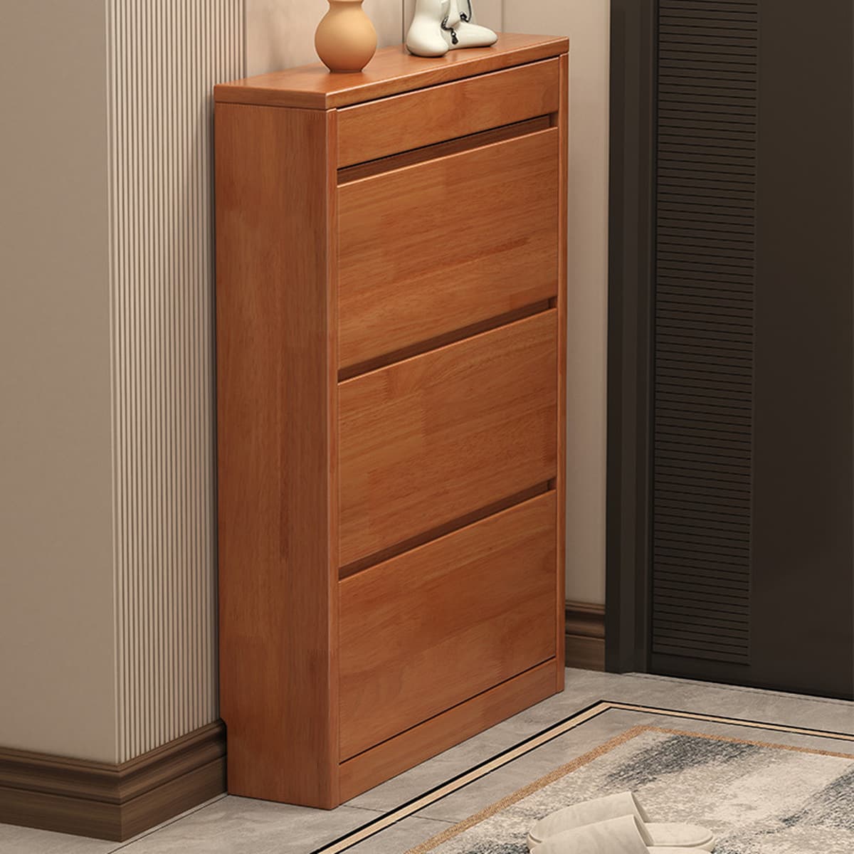 Сверхтонкий корпус из цельного дерева с опрокидыванием обувной шкаф