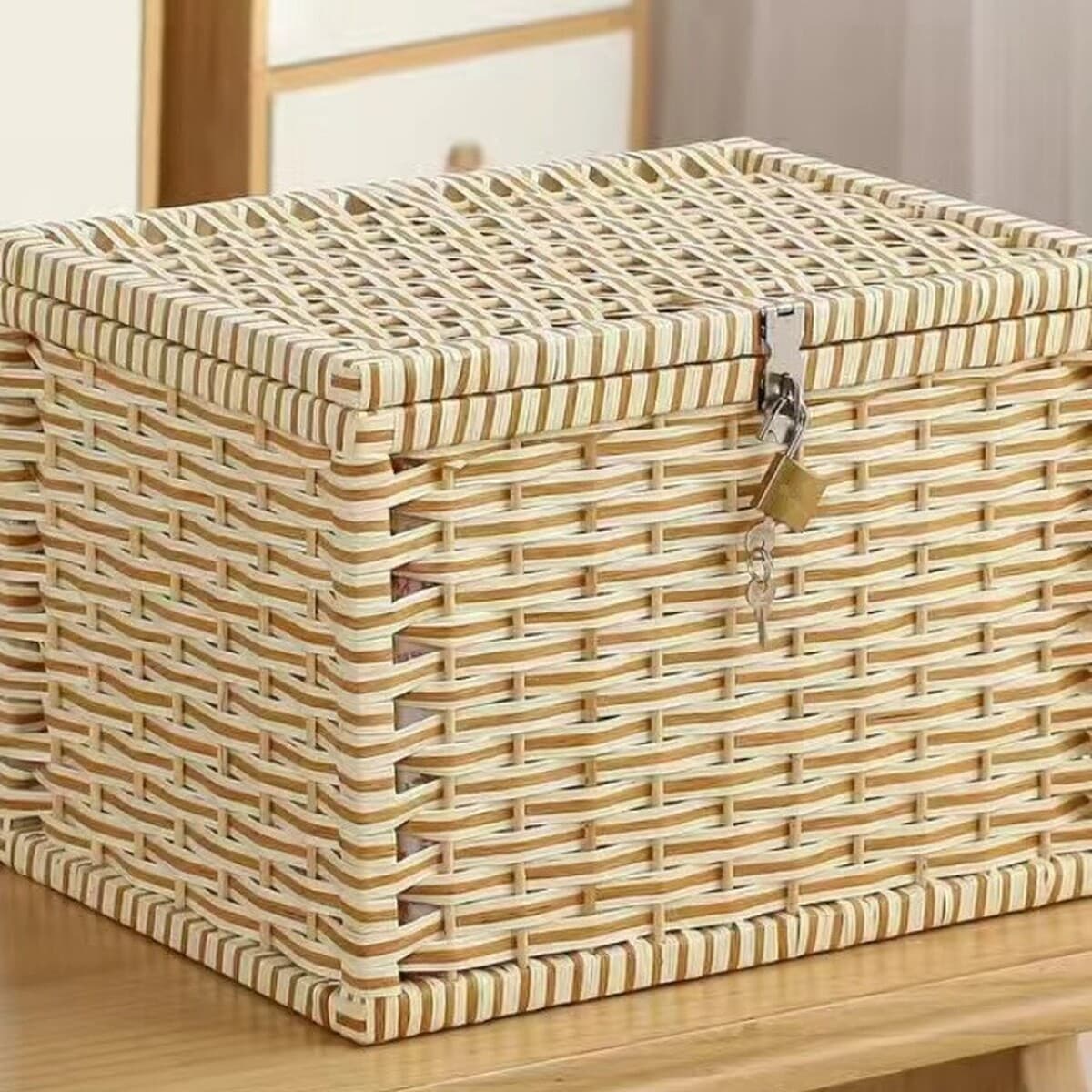Запираемый ящик для хранения, ящик для хранения из ротанга, студенческий настольный ящик для хранения, домашний общежитие,...