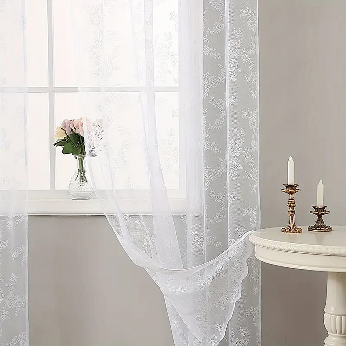 Белые розы волнистые кружевные занавески для гостиной Спальня полузатененные прозрачные дверные занавески для офисного декора