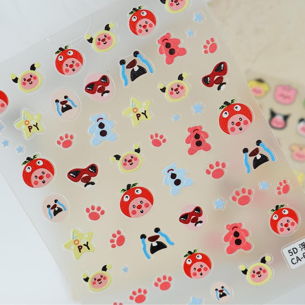 Наклейки для ногтей «Лупи маленький бобр» 5D с тиснением, красивый милый головной убор, рубиновые наклейки для дизайна...