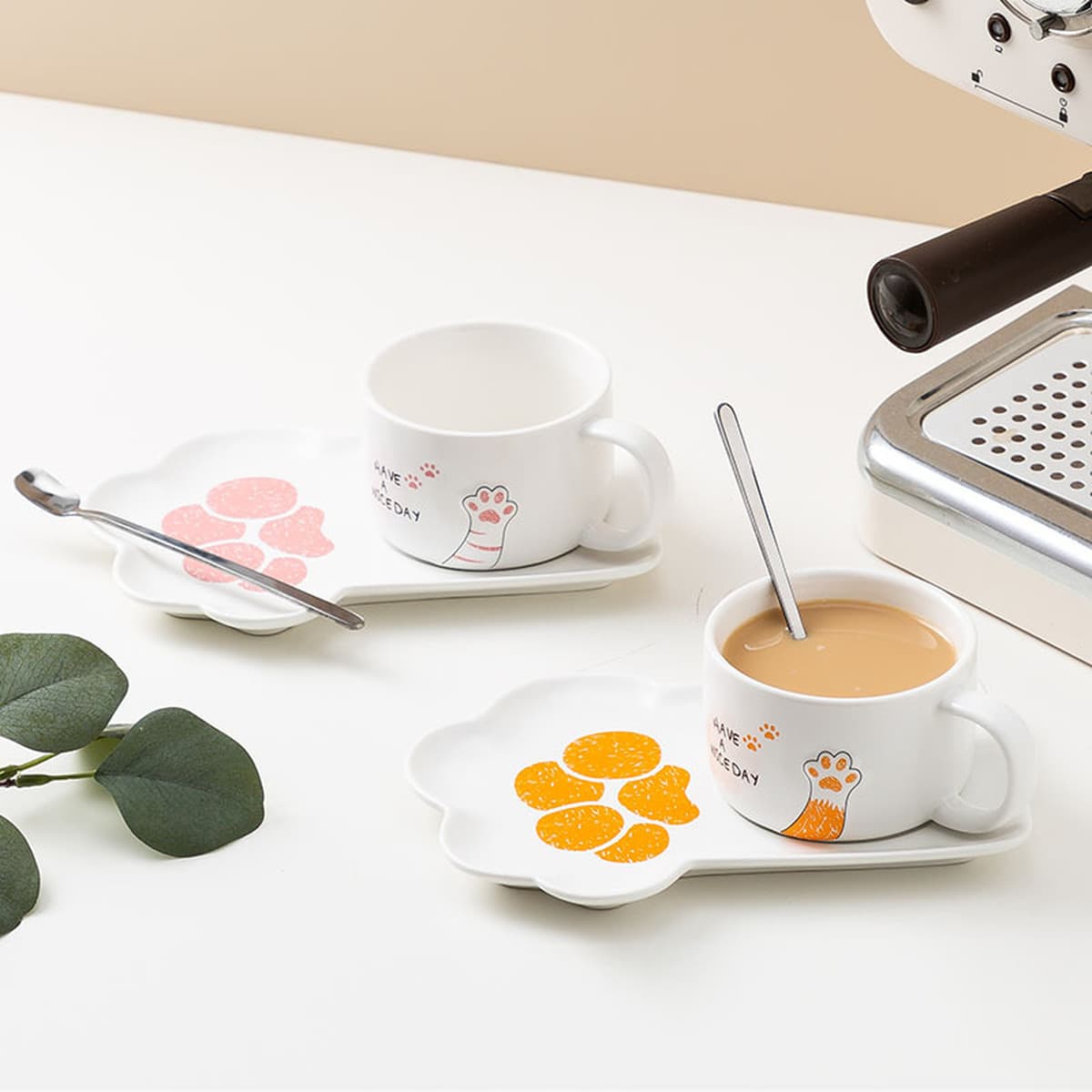 Керамическая чашка и блюдце для кофе с нордическим мультяшным котом, костюм, высокая кружка, послеобеденный чай, домашний...