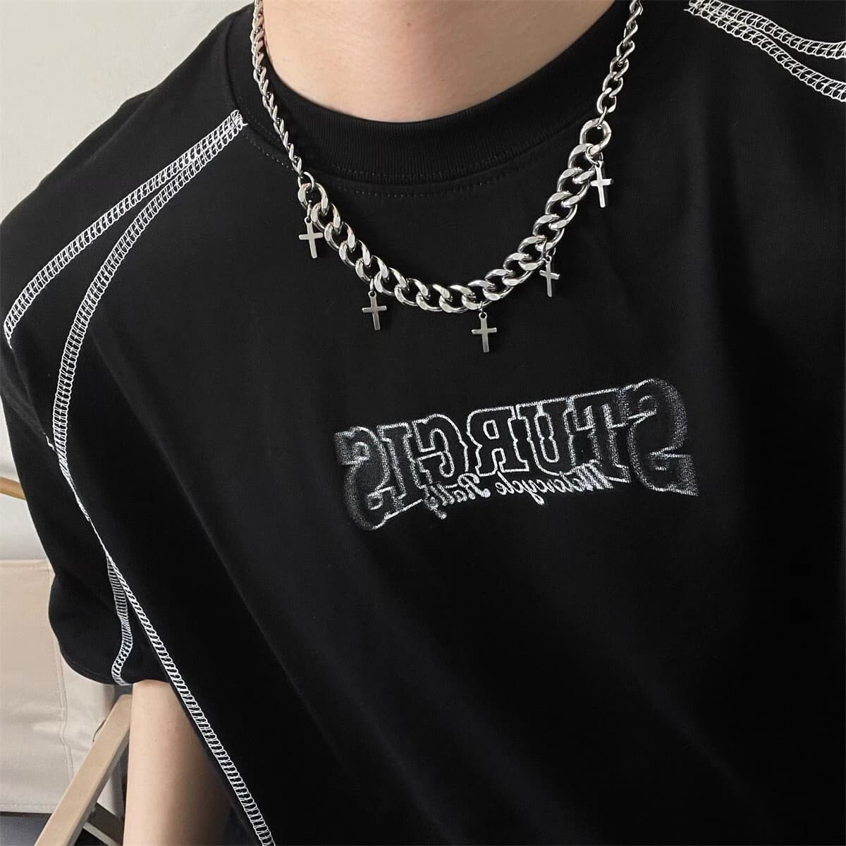 Ожерелье мужская титановая сталь не выцветает минималистские дикие украшения женская цепочка свитера новая модная личность...