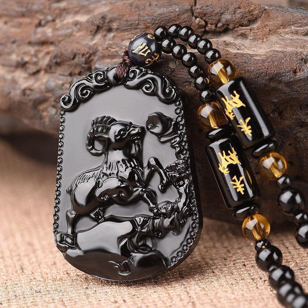Черное стекло, высококачественный кулон с изображением знака зодиака, имитация обсидиана, мужское модное ожерелье, подарок,...