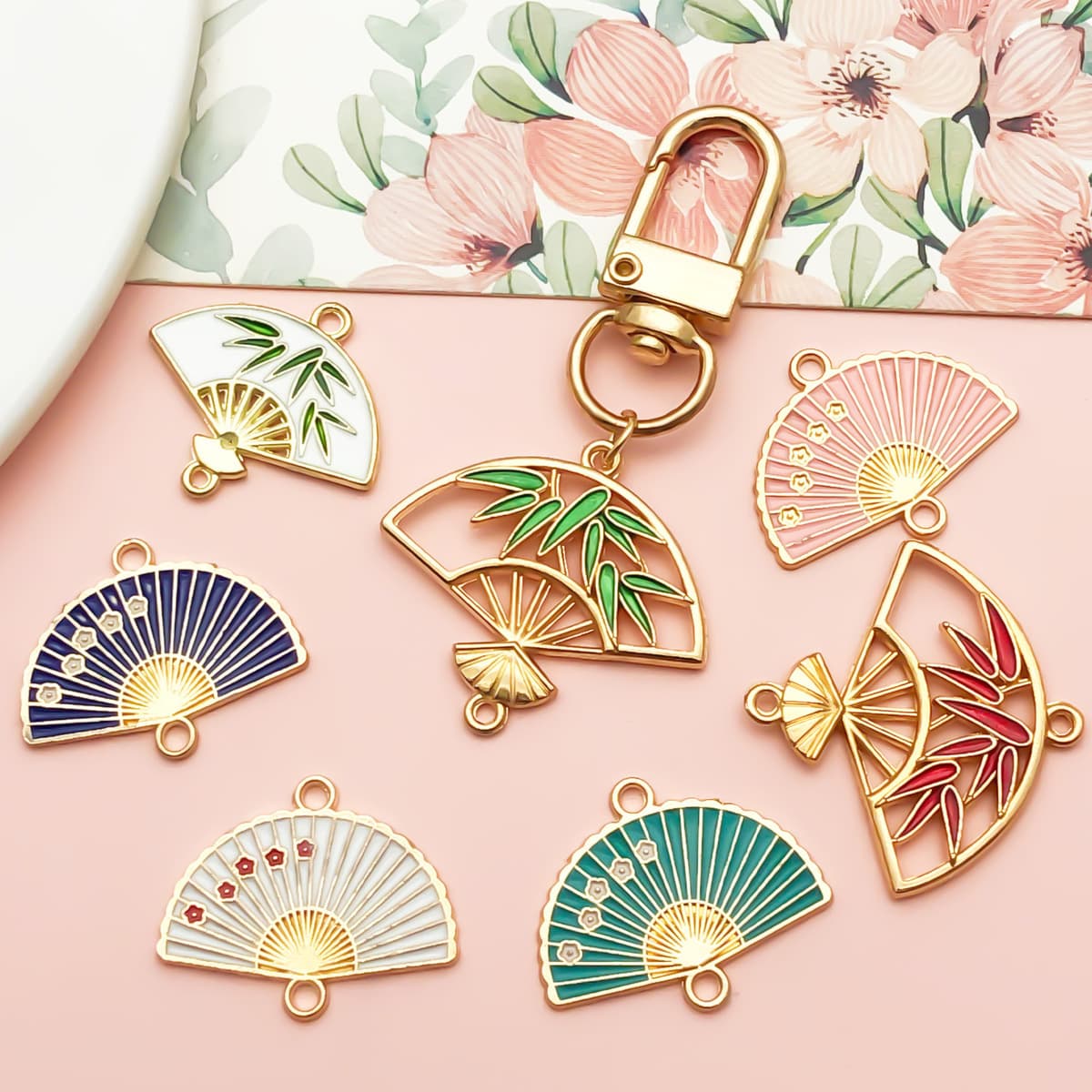 Двойной подвесной веер в китайском стиле с цветком сливы и бамбуковым листом, новые китайские серьги-заколки из масляного...