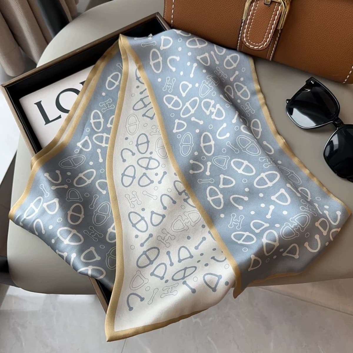 Синий клетчатый шелковый шарф из шелковицы, стильная весенне-осенняя мода, универсальный двухслойный шелковый шарф, длинный...