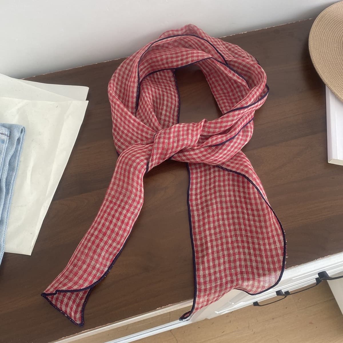 100% льняной шелковый шарф женский японский узкий вариант маленький длинный шарф дикий художественный ретро стримеры...