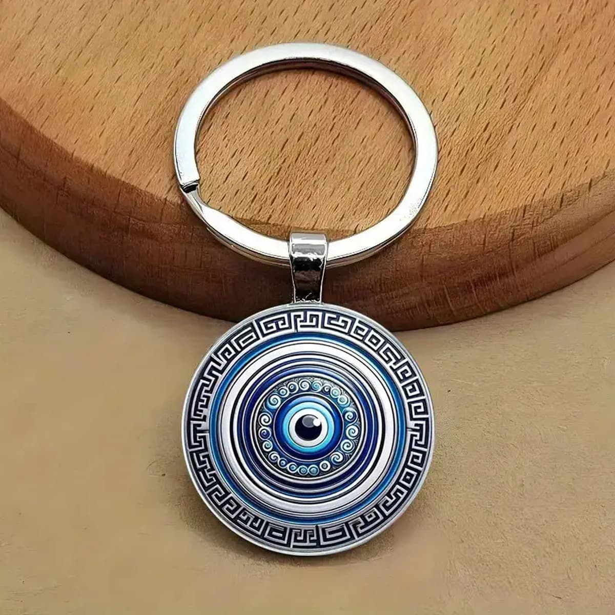 Красота, синий злой глаз, религия, фото, круглый стеклянный брелок с кабошоном, сумка, автомобильный брелок, подвеска,...