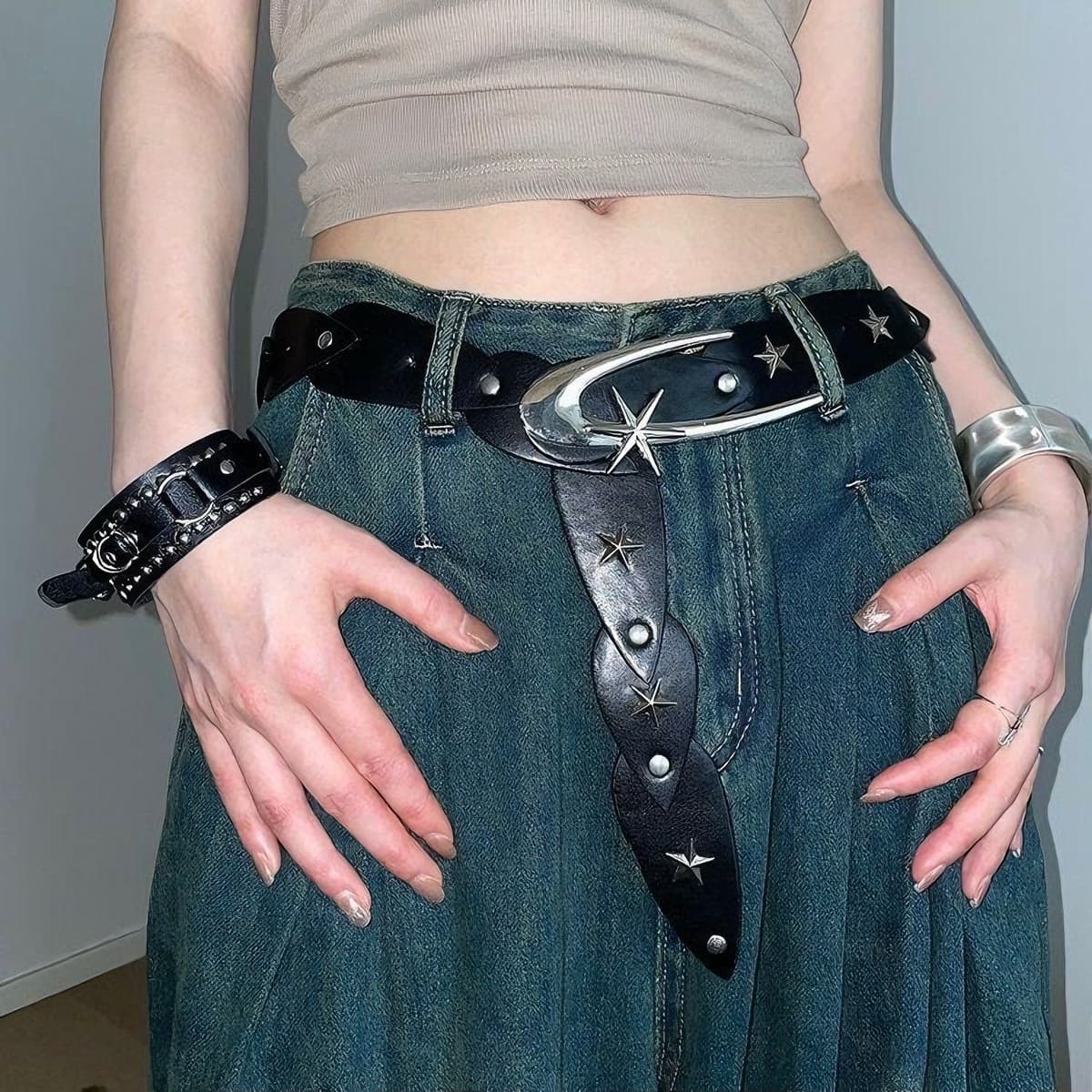 Широкий женский ремень с нишевой звездой в дизайнерском стиле, декоративный аксессуар для юбок, нишевый ремень, обтягивающий...