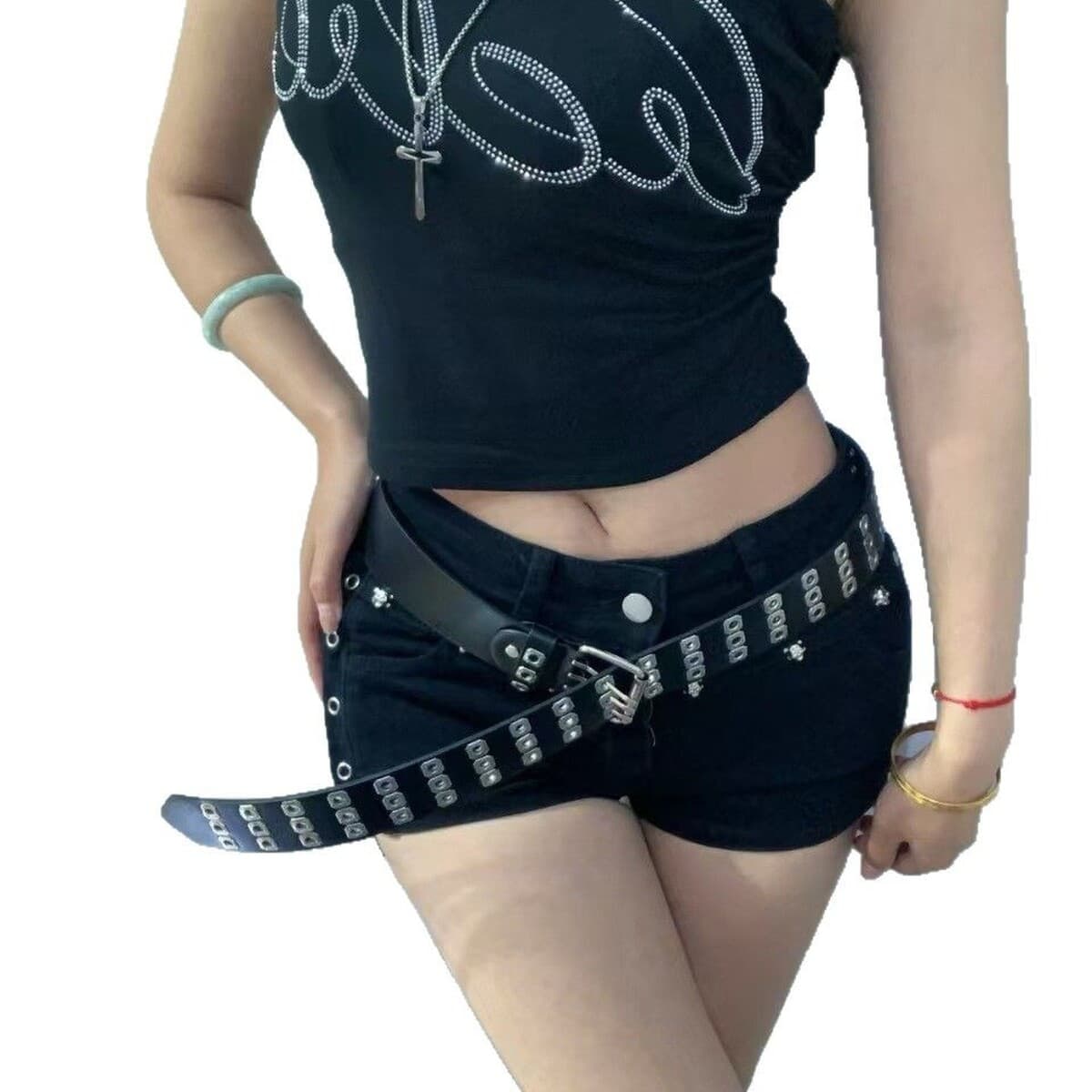 Черный ремень с заклепками в стиле Y2K, без перфорации, 2025, новый женский ремень, аксессуар для женщин, декоративный...