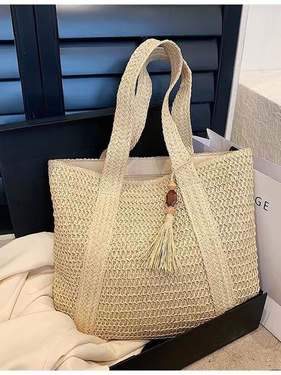 В наличии Новая стильная тканая одноцветная тканая сумка Модная сумка через плечо из бумажной веревки из соломы Персиковая...