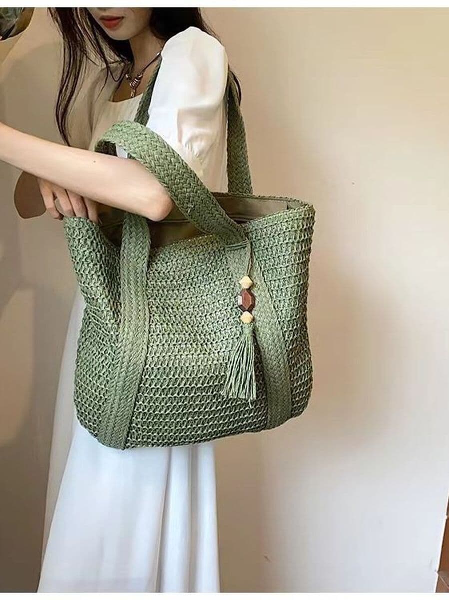 В наличии Новая стильная тканая одноцветная тканая сумка Модная сумка через плечо из бумажной веревки из соломы Персиковая...