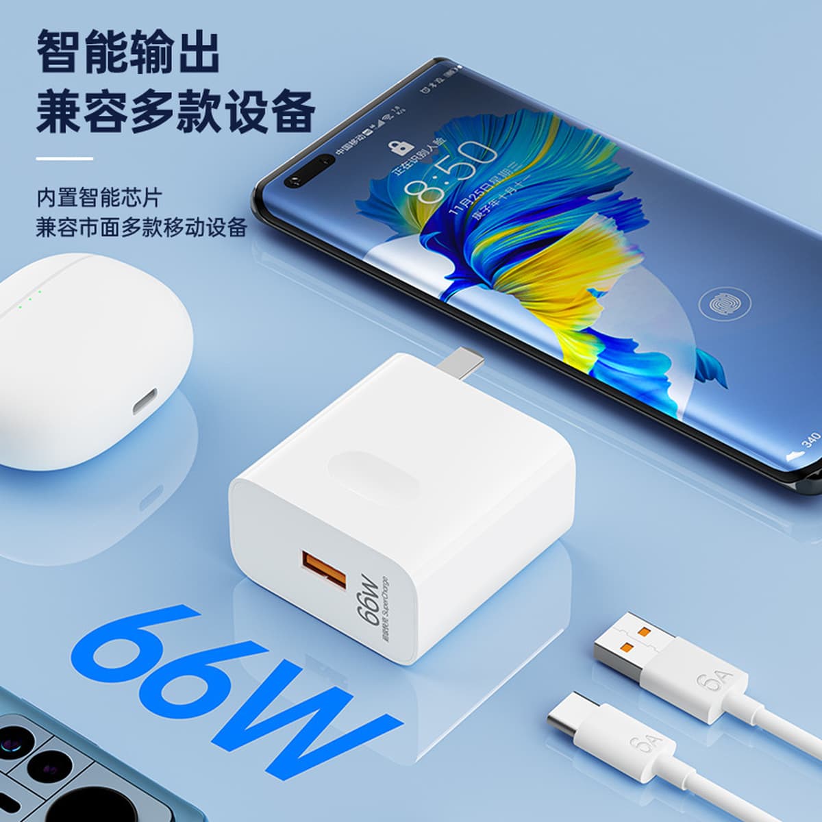 Применимо Huawei 66W Super Quick Зарядное устройство Honor Мобильный телефон Зарядная головка Кабель данных Набор оптовых...