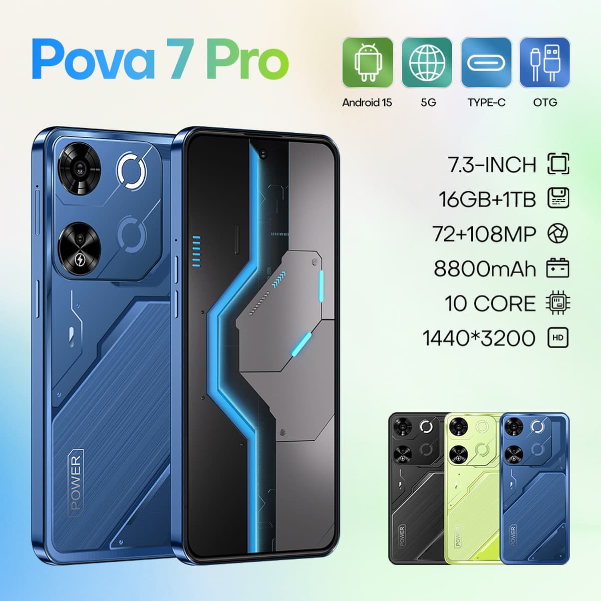 Новый трансграничный мобильный телефон Pova7 Pro 7.3inch с большим экраном 16+1T Android-телефон AliExpress TK, хит продаж