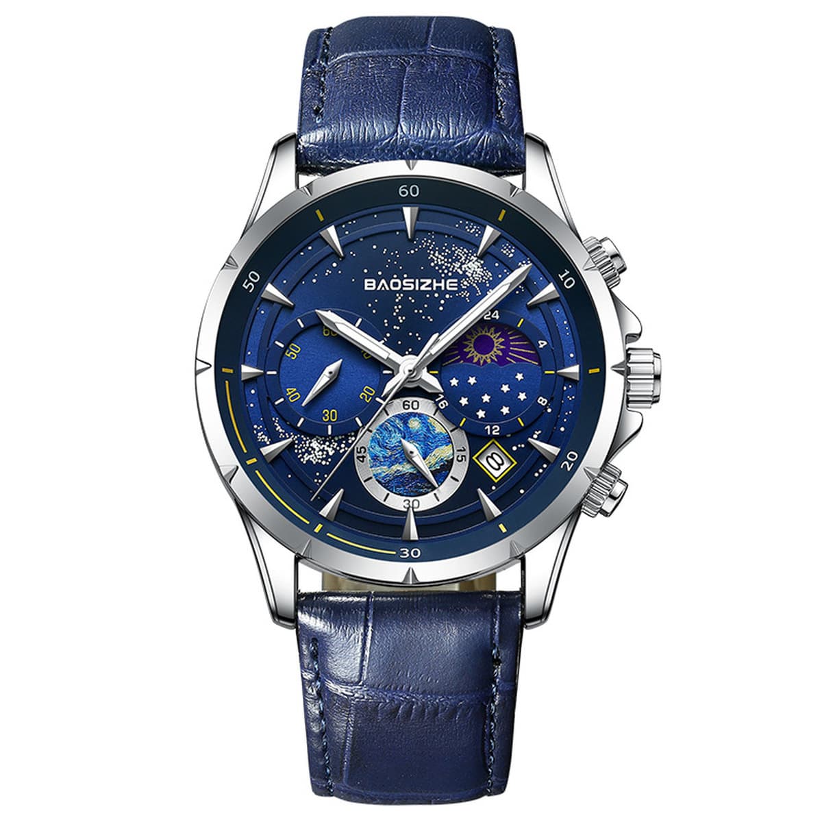 Мужские часы Starry Sky, водонепроницаемые, светящиеся, с изображением солнца, луны и звезд, многофункциональные,...
