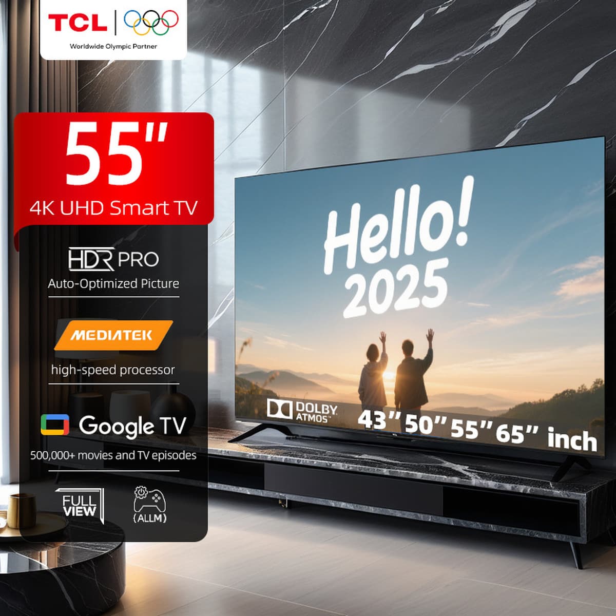 TCL 55 дюймов Smart TV 4K UHD HDR LED Android — глобальная версия телевизора