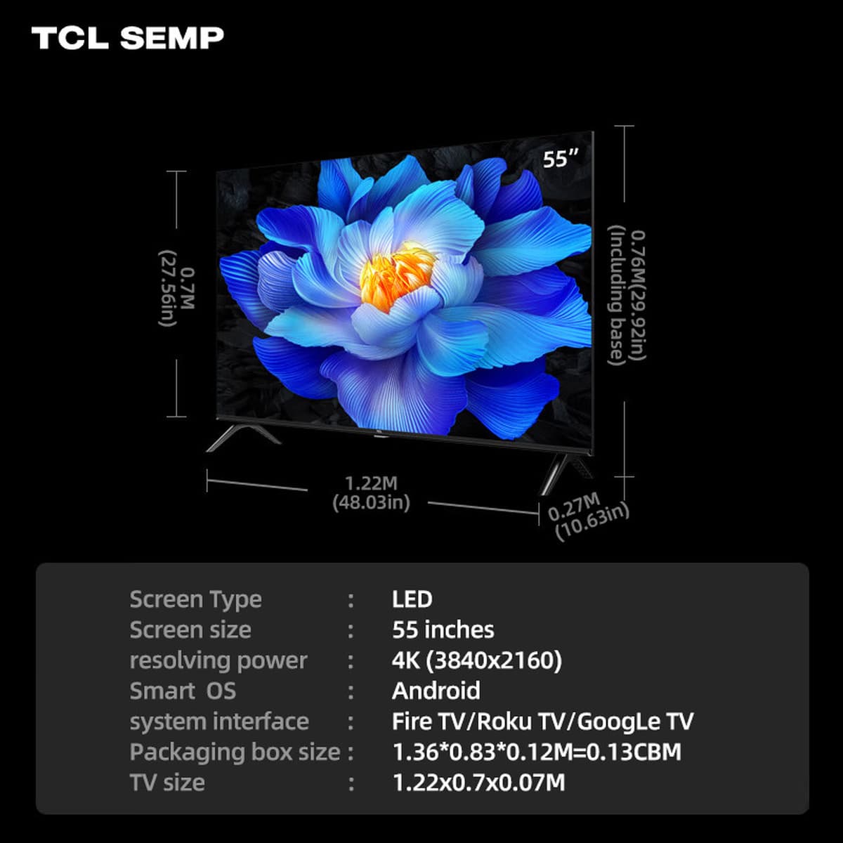 TCL 55 дюймов Smart TV 4K UHD HDR LED Android — глобальная версия телевизора