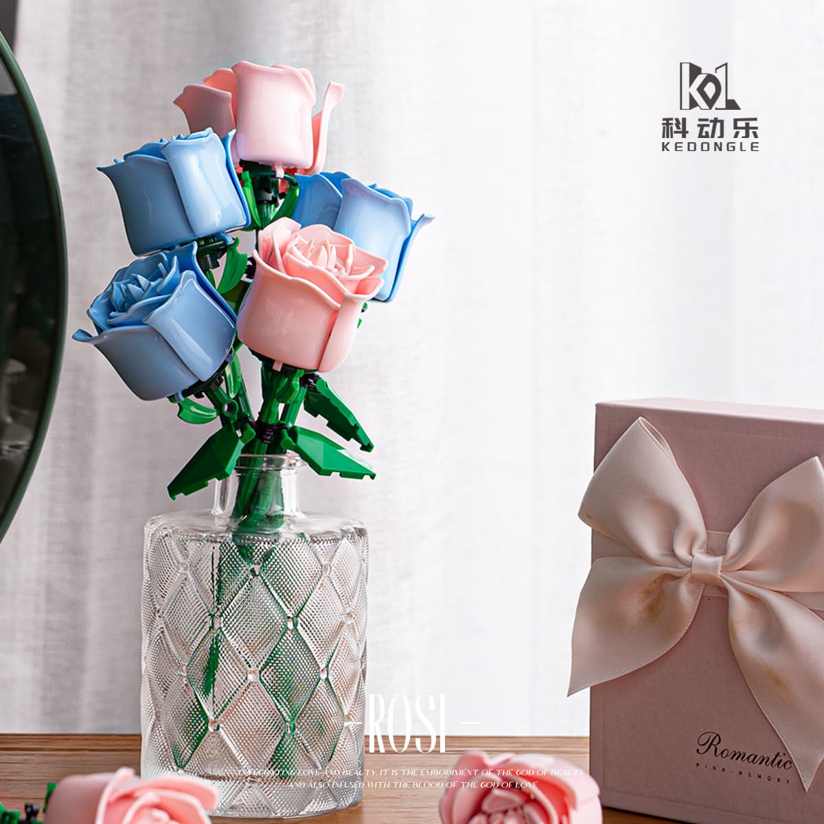 Совместим с микрочастикулой LEGO, вечный цветок, День святого Валентина, День учителя, роза, строительные блоки, цветочные...