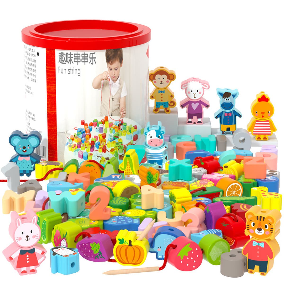 Детская деревянная головоломка из бисера с большими частицами строительных блоков игрушка животное фрукты через веревку из...