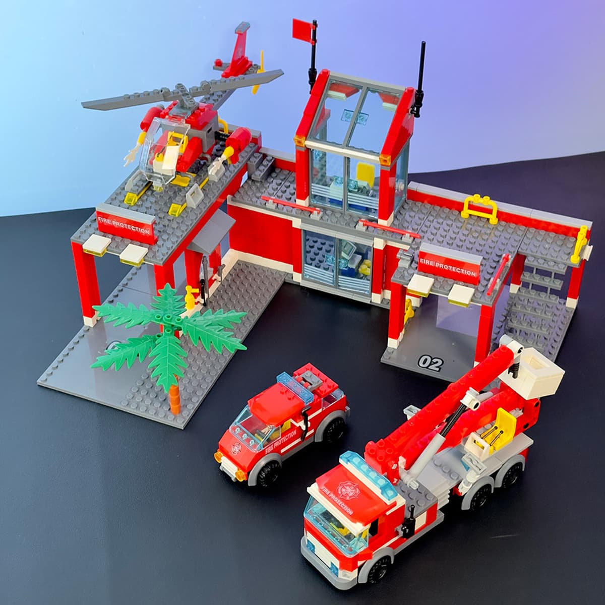 Трансграничная взрывная пожарная станция модель собранного кирпича игрушка вертолет пожарная машина совместима с сумкой...