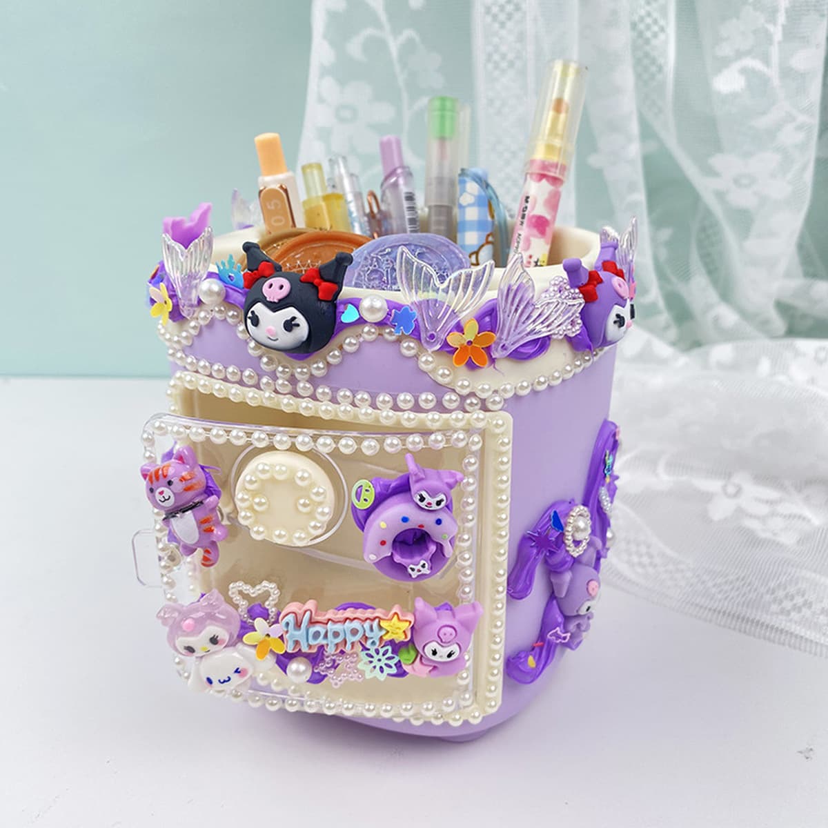 Креативный детский кремовый клей ручной работы держатель для ручек материал сумка студенческий Настольный ящик для хранения...