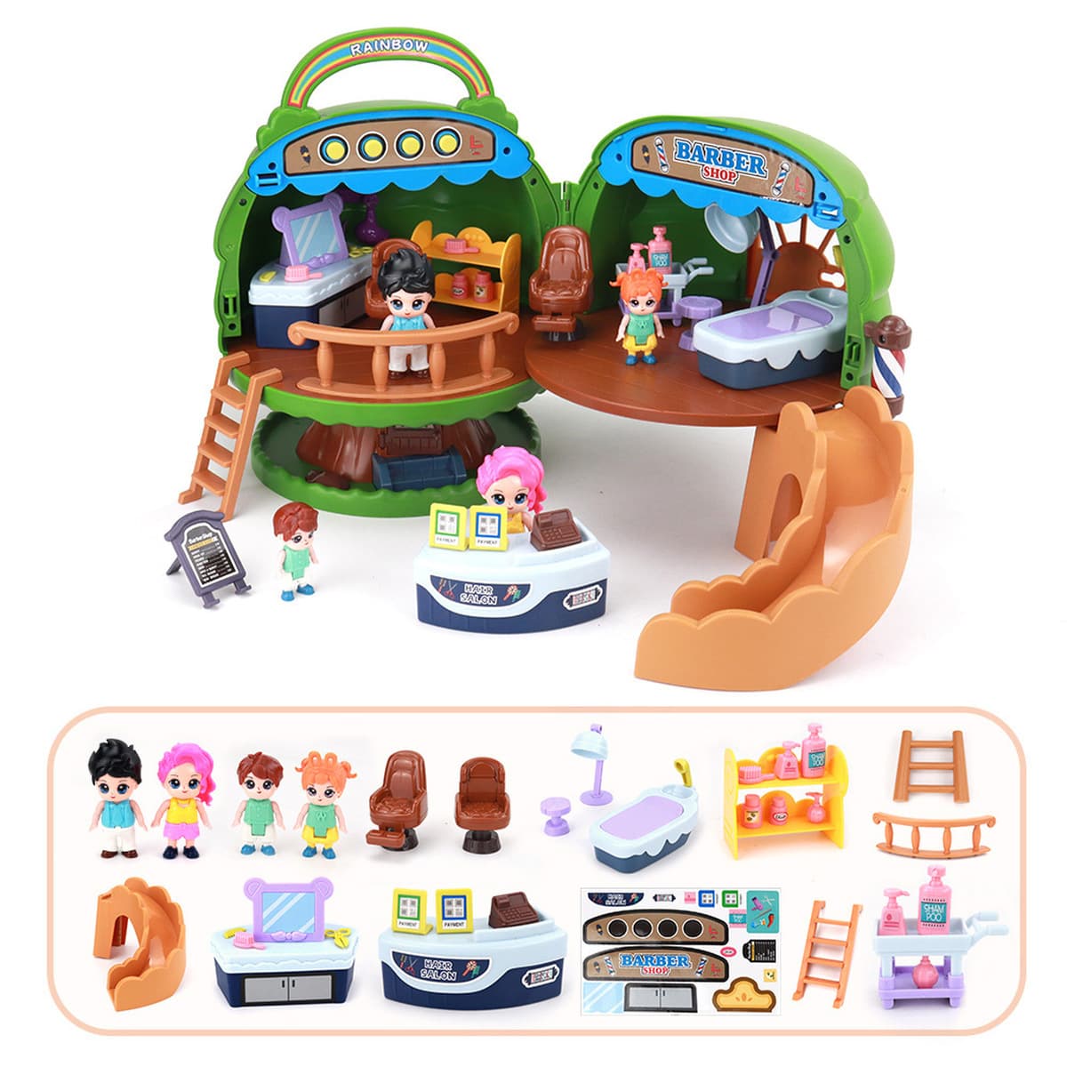 Детский игровой домик-трансформер с функцией хранения, звуковыми и световыми эффектами, парикмахерская, переносной домик на...