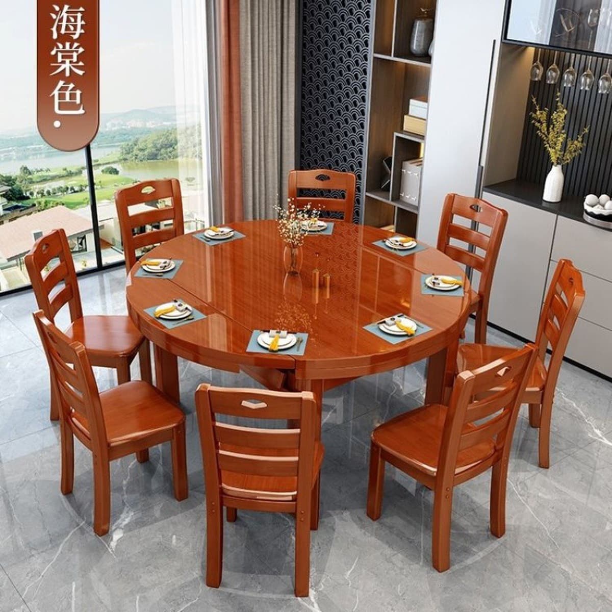 Обеденный стол и стулья из массива дерева, раскладной и складной обеденный стол, круглый стол в китайском стиле для...