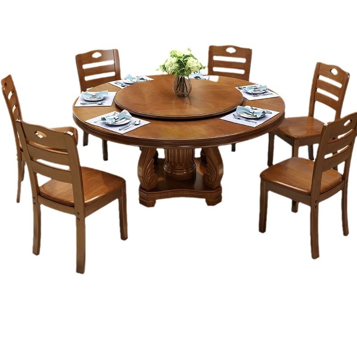 Круглый стол из цельного дерева с поворотным столом для 8 человек столовая обеденный стол современный простой обеденный стол...