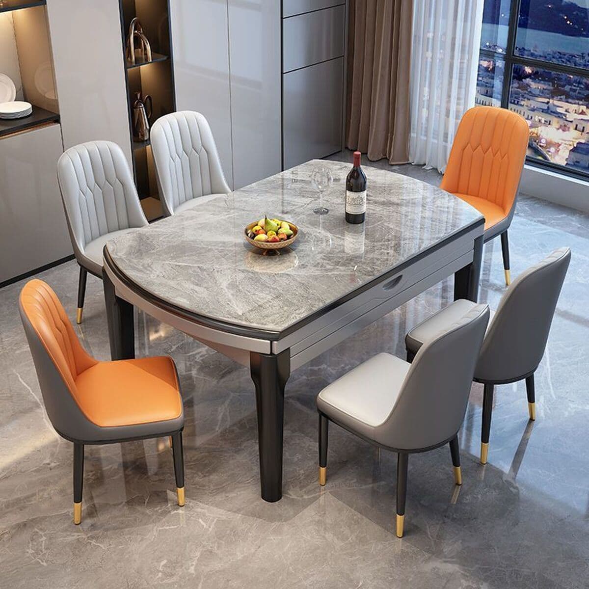 Обеденный стол, домашний высококачественный обеденный стол из сланца, круглый стол, обеденный стол и стулья из массива...