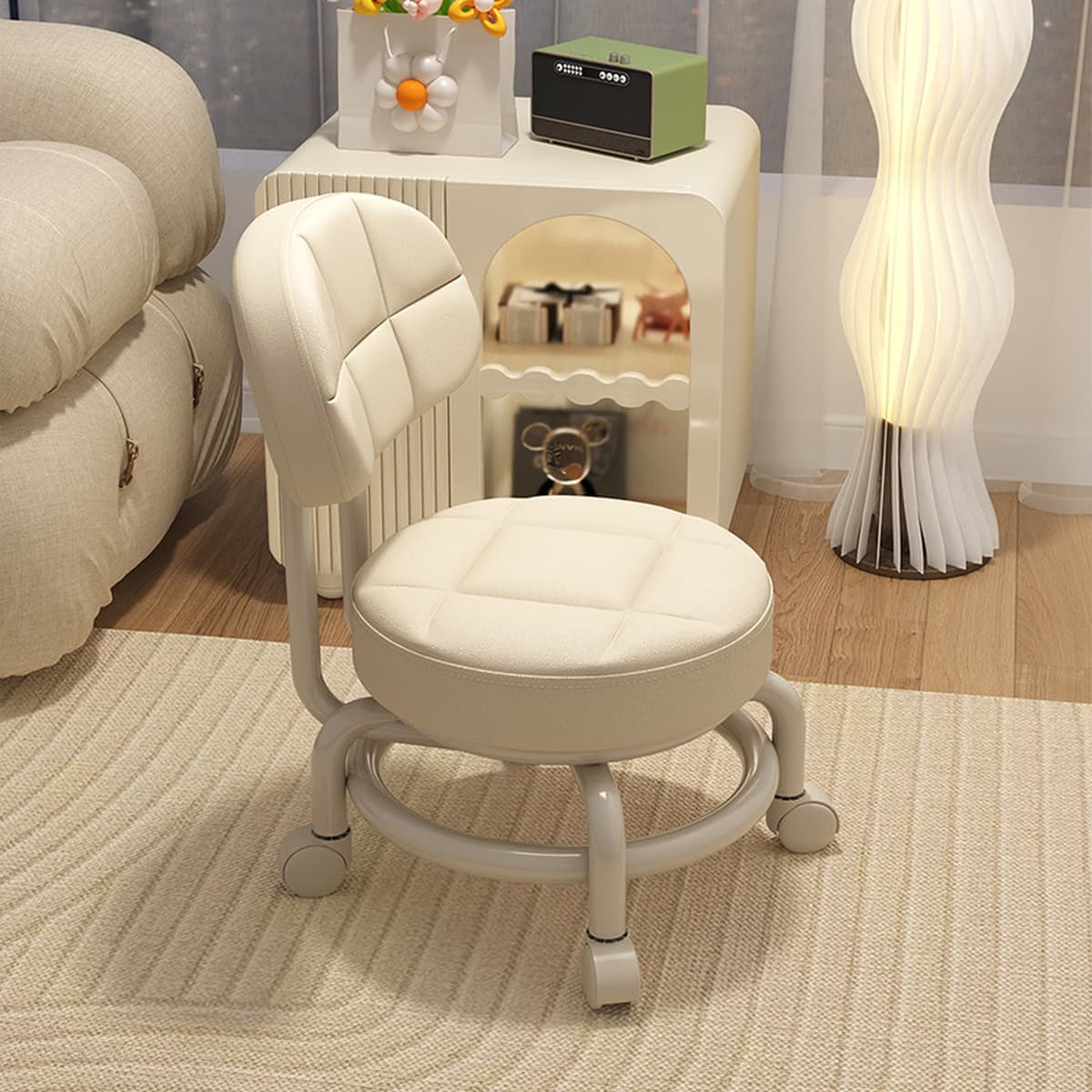 Маленький табурет для дверного проема, передвижной домашний табурет для переобувания со спинкой, низкий табурет на колесиках...