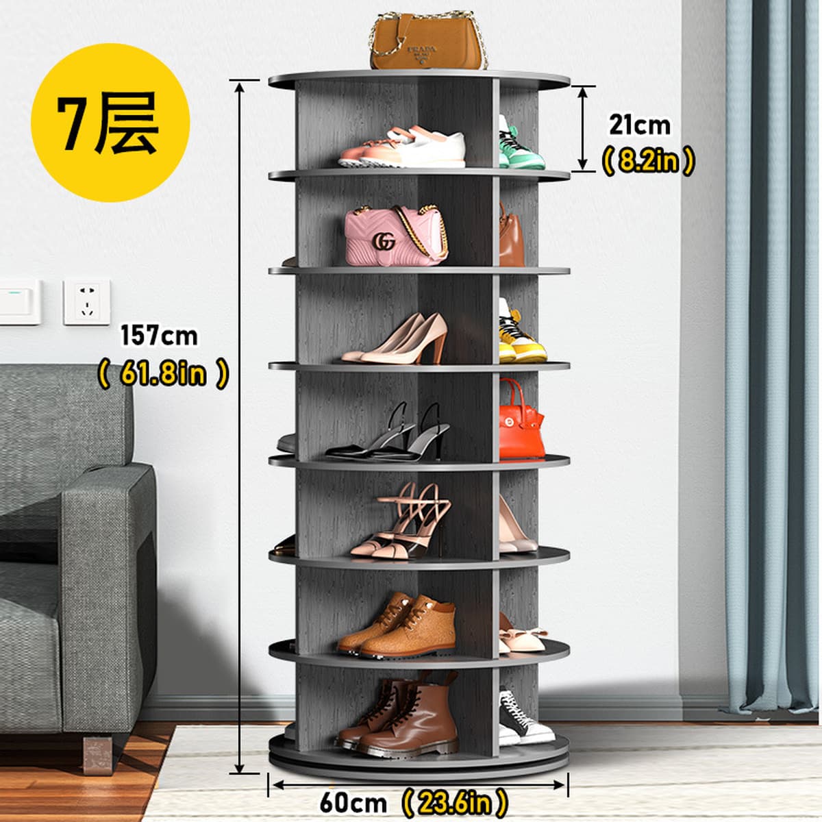 Вращающаяся полка для обуви от пола до потолка для торгового центра Многослойная простая сумка для показа сумки 360 градусов...