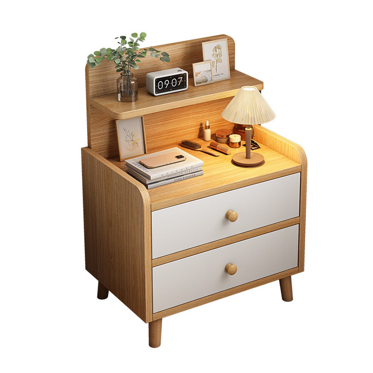 Прикроватная тумбочка, простой современный шкаф для хранения на ножках из цельного дерева, маленькая простая спальня,...