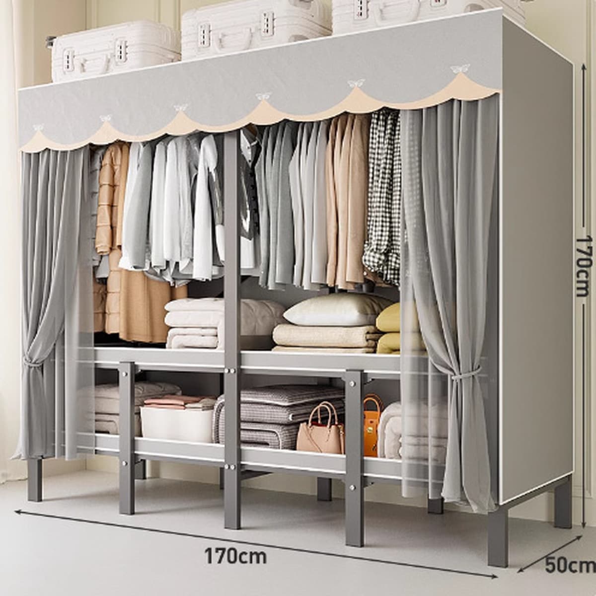 Шкаф Домашняя спальня без установки Простой складной стальной каркас для хранения шкаф прочный и прочный тканый шкаф для...