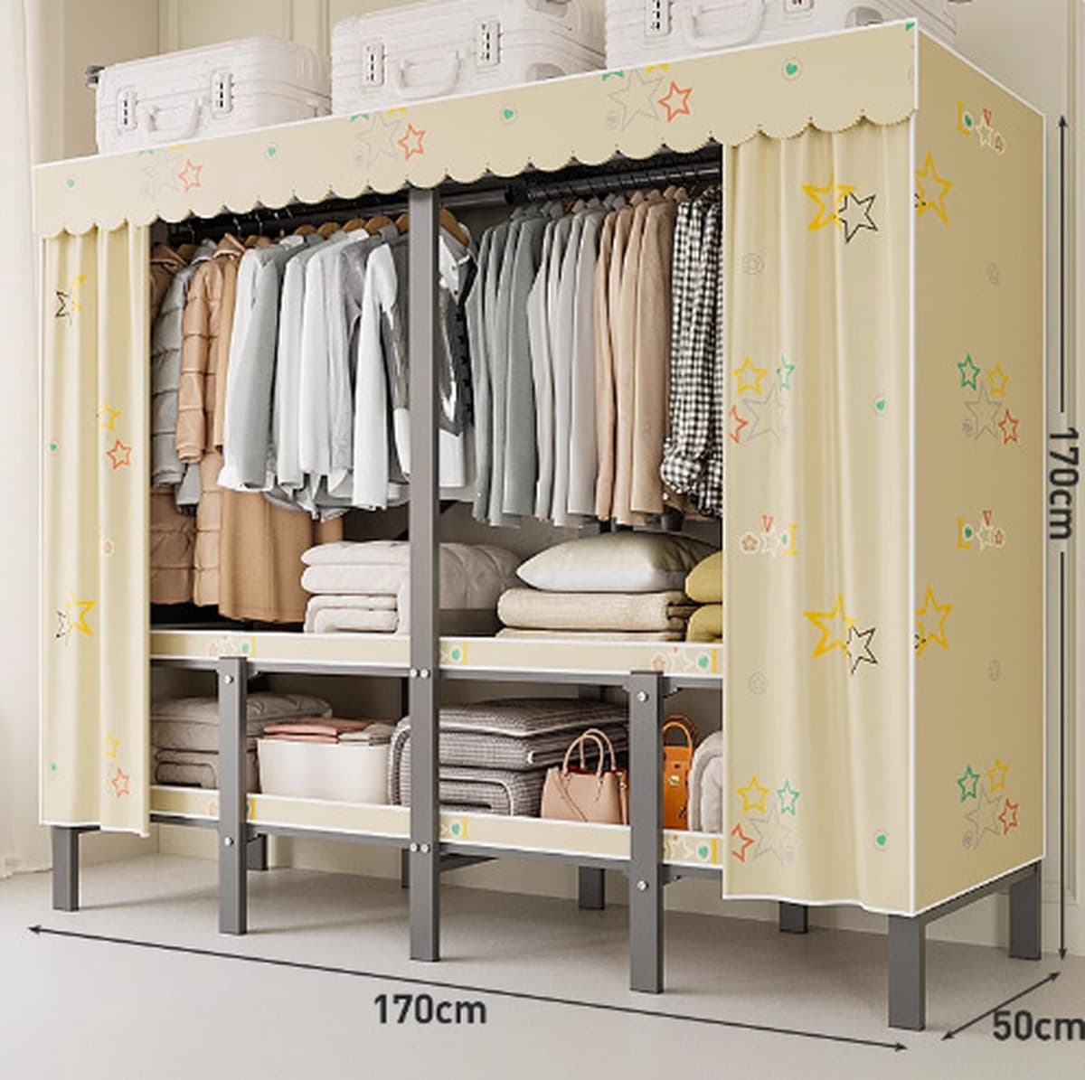 Шкаф Домашняя спальня без установки Простой складной стальной каркас для хранения шкаф прочный и прочный тканый шкаф для...