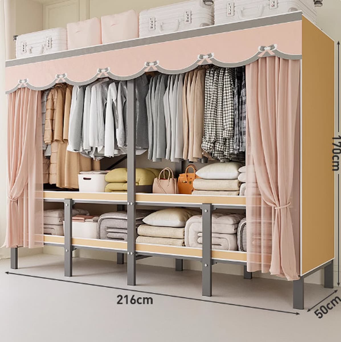 Шкаф Домашняя спальня без установки Простой складной стальной каркас для хранения шкаф прочный и прочный тканый шкаф для...