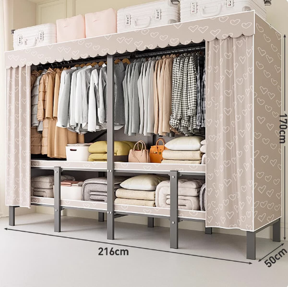 Шкаф Домашняя спальня без установки Простой складной стальной каркас для хранения шкаф прочный и прочный тканый шкаф для...