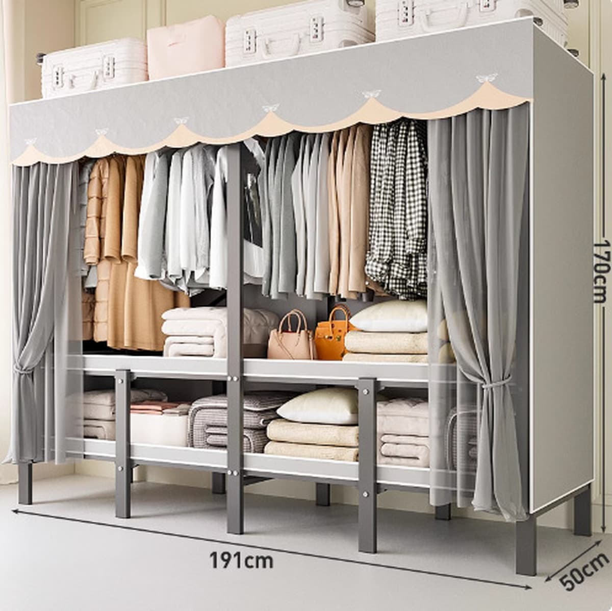 Шкаф Домашняя спальня без установки Простой складной стальной каркас для хранения шкаф прочный и прочный тканый шкаф для...