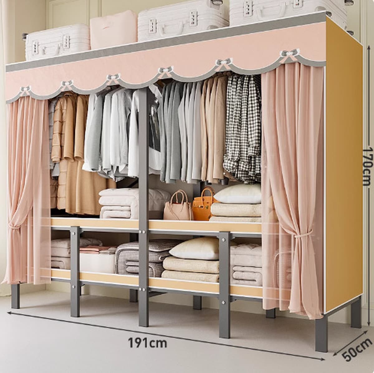 Шкаф Домашняя спальня без установки Простой складной стальной каркас для хранения шкаф прочный и прочный тканый шкаф для...