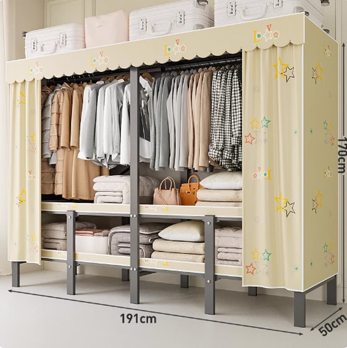 Шкаф Домашняя спальня без установки Простой складной стальной каркас для хранения шкаф прочный и прочный тканый шкаф для...