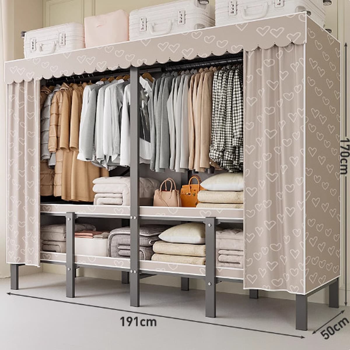 Шкаф Домашняя спальня без установки Простой складной стальной каркас для хранения шкаф прочный и прочный тканый шкаф для...