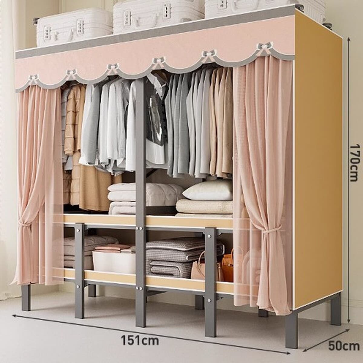 Шкаф Домашняя спальня без установки Простой складной стальной каркас для хранения шкаф прочный и прочный тканый шкаф для...