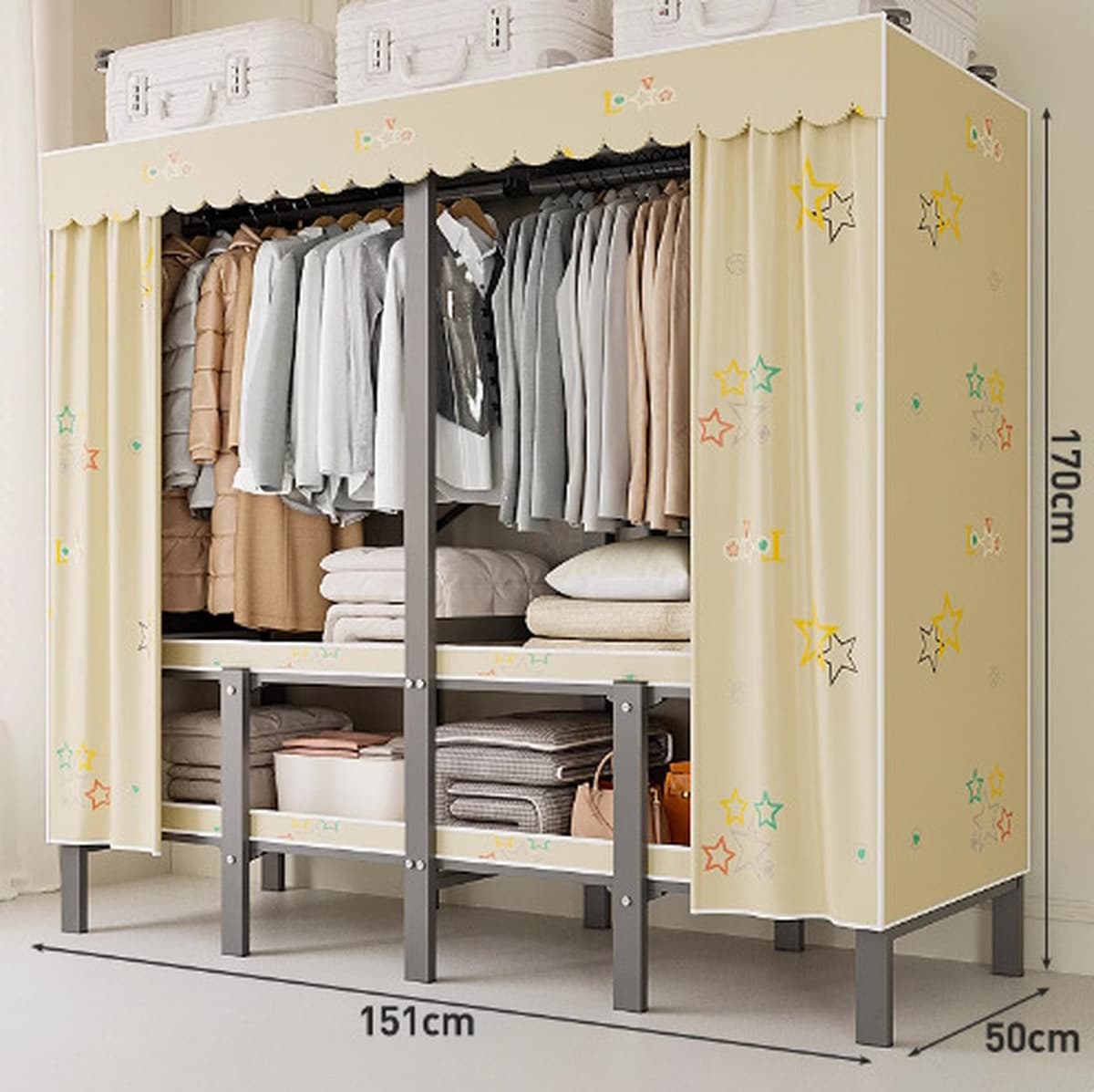 Шкаф Домашняя спальня без установки Простой складной стальной каркас для хранения шкаф прочный и прочный тканый шкаф для...