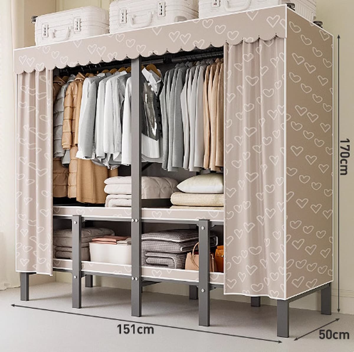 Шкаф Домашняя спальня без установки Простой складной стальной каркас для хранения шкаф прочный и прочный тканый шкаф для...